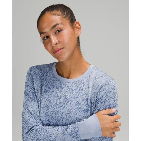 EUC Lululemon Swiftly Breathe Long Sleeve Shirt Blue Pattern Women’s Size 6 Run - Picture 3 of 10